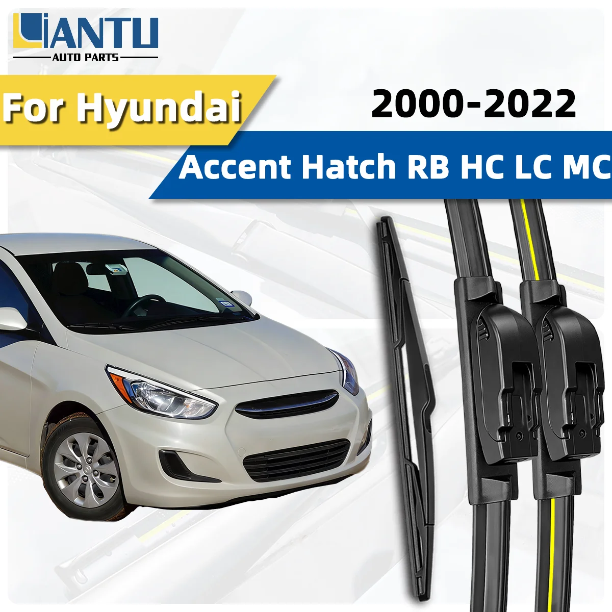 

3PCS Front And Rear Wiper Kit Fit For Hyundai Accent Hatch RB HC LC MC 2000-2022 Windshield Wiper Silent Wiper Car Accessories