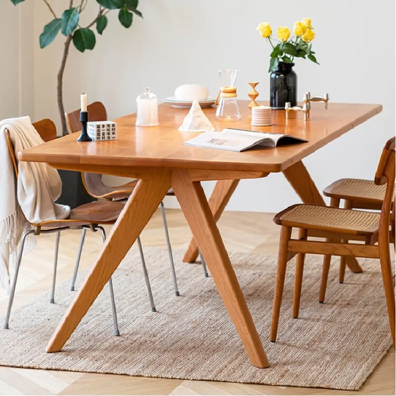 

Nordic all solid wood dining table thickened large board table cherry wood furniture island table Japanese workbench desk
