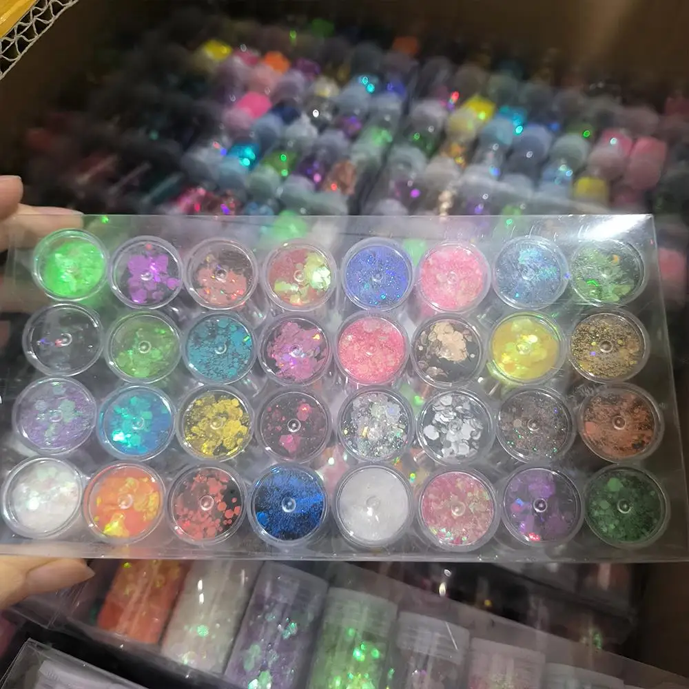 32箱/セット 混合形状ネイルグリッタースパンコール ホログラフィックチャンキーフレーク ネイルアートデコレーション メイクアップ フェイス ボディ ネイル用品
