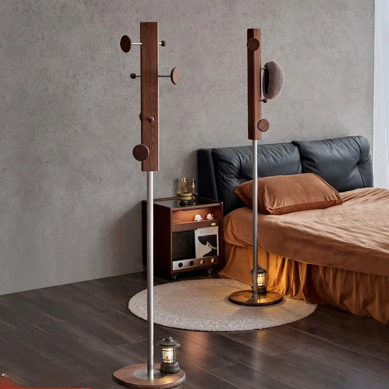 Color grid solid wood coat rack hanger household floor bedroom hanger black walnut living room entrance bag rack