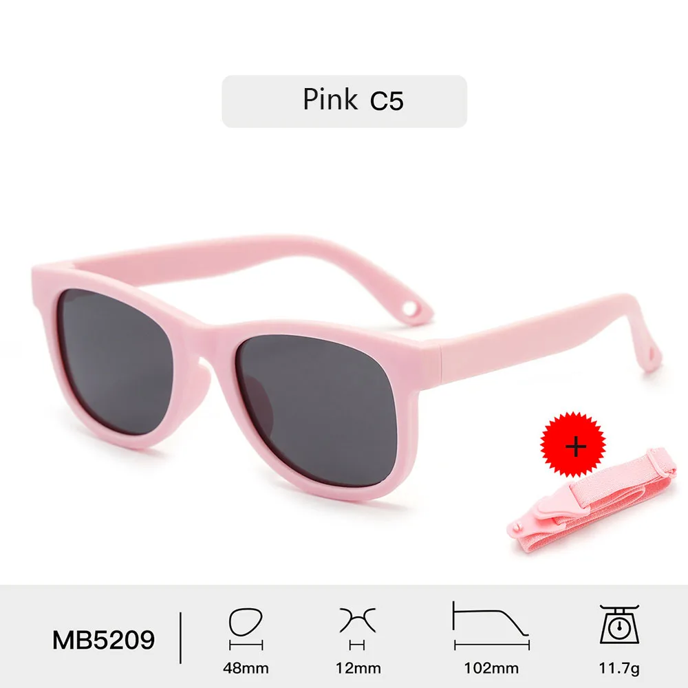 Children Polarized Sunglasses Bendable Flexible Sunglasses with Strap Boys Girl Square Silicone Frame Mirrored UV400 Eyewear