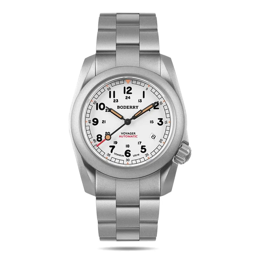 

BODERRY Мужские автоматические часы 40 мм Pliot Титановые механические наручные часы 100 м Водонепроницаемые сапфировые C3 Светящийся титановый ремешок Спортивный