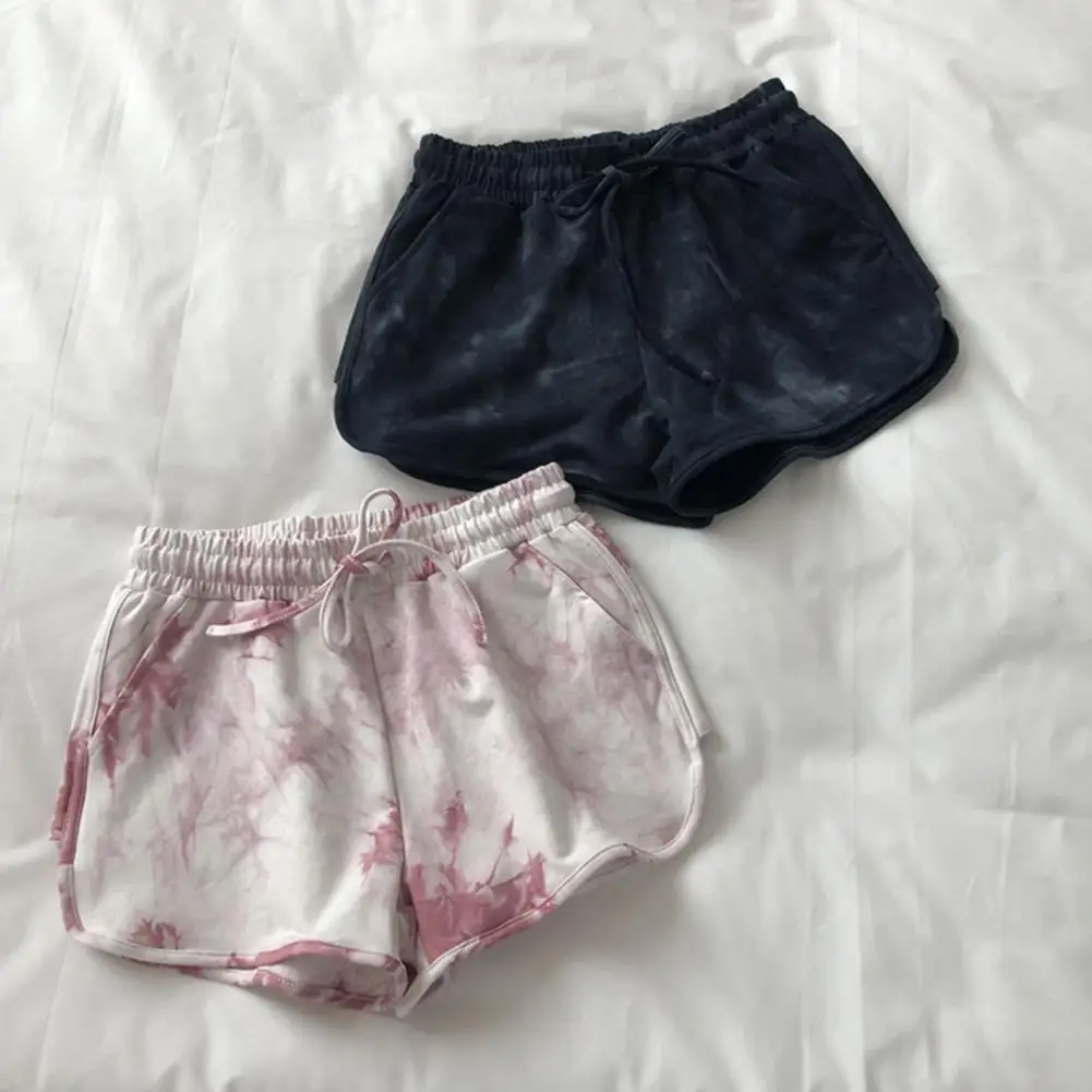 

Casual Pants Tie-dye Print Women's High Waist Sport Shorts with Elastic Drawstring Wide Leg Design Versatile Running for Active