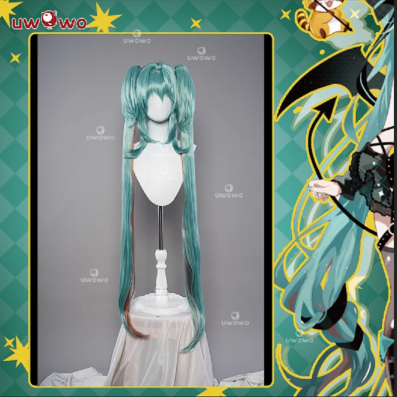 

UWOWO Mikku Cosplay Wig Devil Dress Halloween Cosplay Hair Cosplay Wig Green Long Hairs