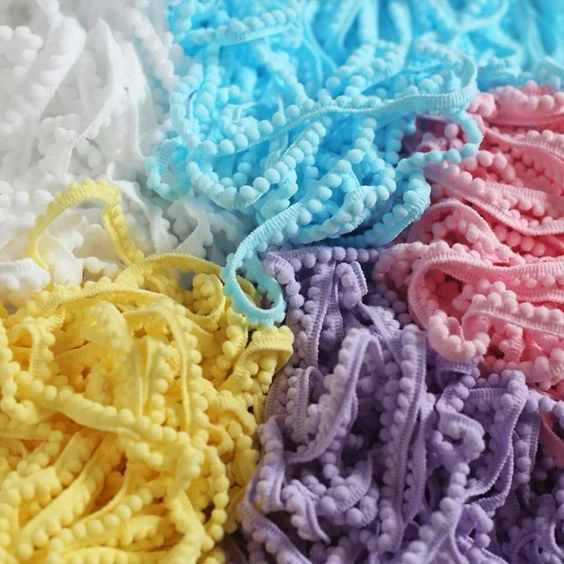 

40Yards Mini Pom Poms Balls Fringe Trim Lace Ribbon 1/2 Inch (12 mm) Single Edge Ball Trim Fringe Lace Sewing Crafts Accessories