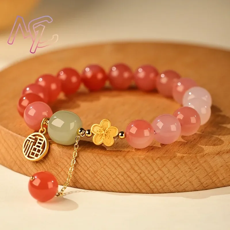 Natural Jade Agate Flower Bracelet Bangle Exquisite Design Young Girls Real Gemstone Fashion Jewelry Best Seller Holiday Gift