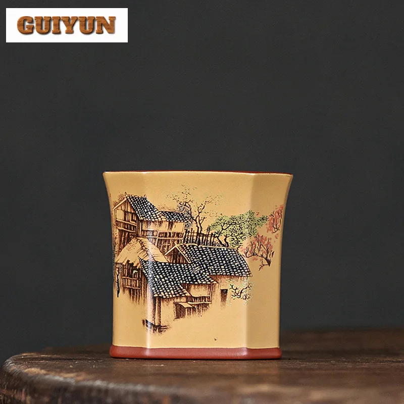 

180ml Boutique Yixing Retro Purple Clay Teacup Handmade Jiangnan Landscape Tea Bowl Teaware Supplies Customized Tea Ceremony