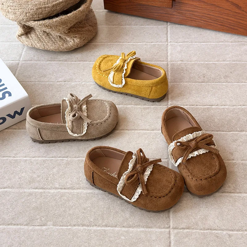 

Children Casual Shoes for Girls 2025 Autumn New Fashion Korean Style Soft Bottom Anti-slippery Versatile Princess Lace Flats