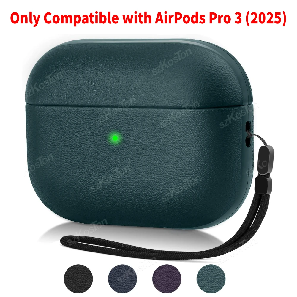 Lederhülle nur kompatibel mit AirPods Pro 3 (2025), stoßfeste Schutzhülle mit Trageband für Airpods Pro 3-Zubehör