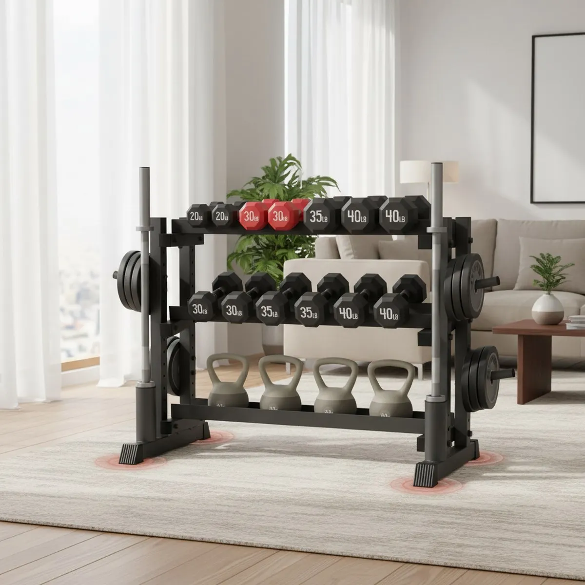 3 Tier Dumbbell Rack Heavy Duty Adjustable Home Gym Weight Storage Fits Kettlebells Plates