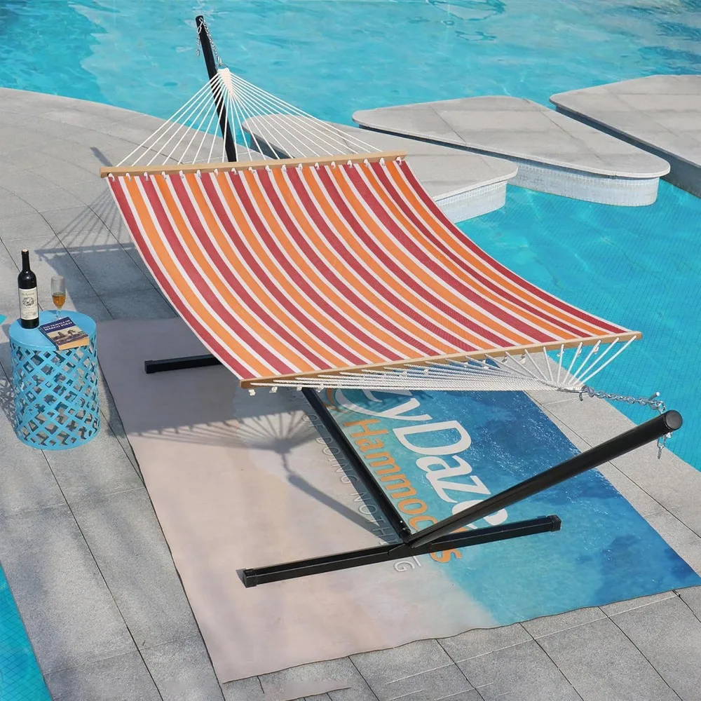 

Quick Dry Hammock with Spreader Bar 2 Person Double Hammock with Chains Outdoor Outside Patio Poolside Backyard