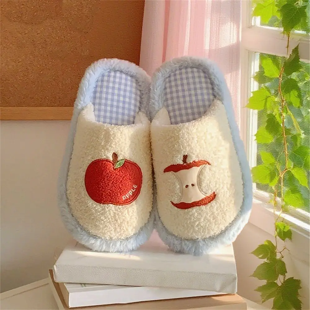 Симпатичные тапочки в сетку в полоску, мягкие зимние шлепанцы на толстой подошве, женские бесшумные повседневные тапочки с фруктами, мужские