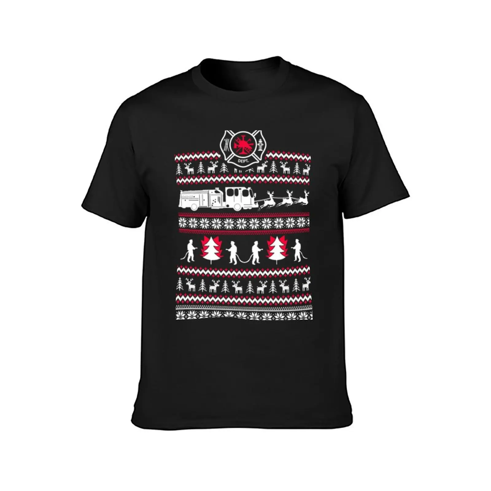 Merry Firefighter Ugly Christmas Sweater Funny Tshirt T-Shirt Blouse tees slim fit t shirts for men