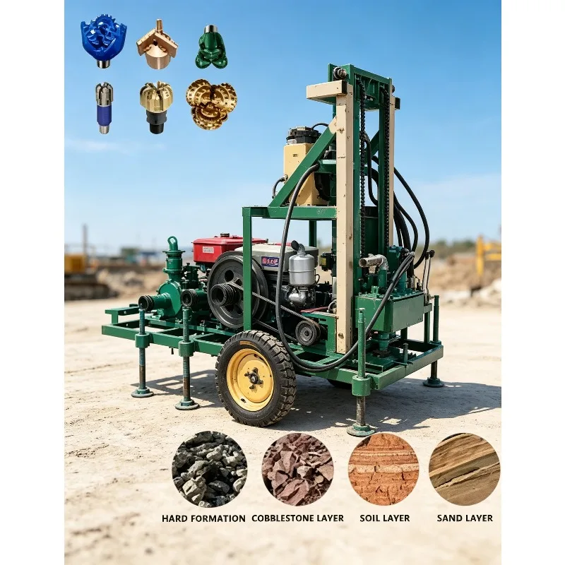 Agricultural Water Well Drilling Machine Diesel Hydraulic 100m Meters Deep Small Borehole Drilling Machine for Sale in Indonesia