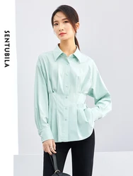 SENTUBILA Polo Collar Solid Comfort Loose Shirt Womens 2024 Spring High Waist Button Up Long Sleeve Shirts & Blouses 141C53111