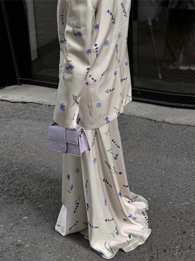 

Женская куртка с принтом лацканов, комплект с высокой талией и бедрами, комплекты женской юбки, 2025 г., элегантный свободный женский шикарный костюм с длинными рукавами из 2 предметов