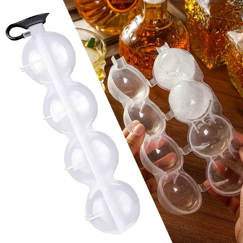 4 Hole Ice Cube Makers Round Ice Hockey Mold Whisky Cocktail Vodka Ball Ice Mould Bar Party Kitchen Box Cream Maker Tool