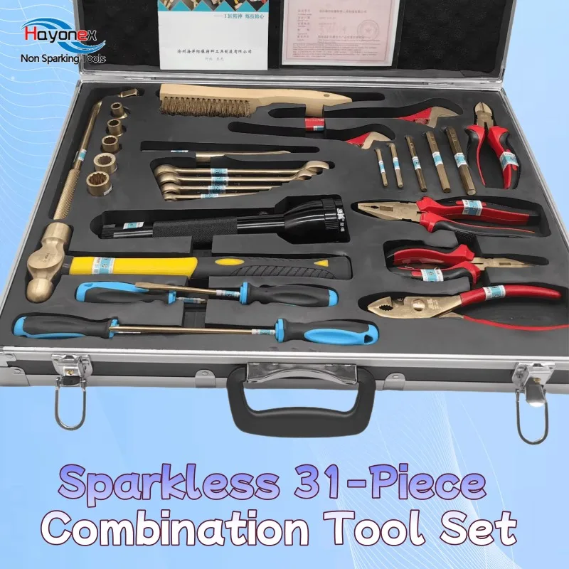 Spark-free 31-piece multi-function tool set, including wrench/pliers/screwdriver, for explosion-proof scenarios