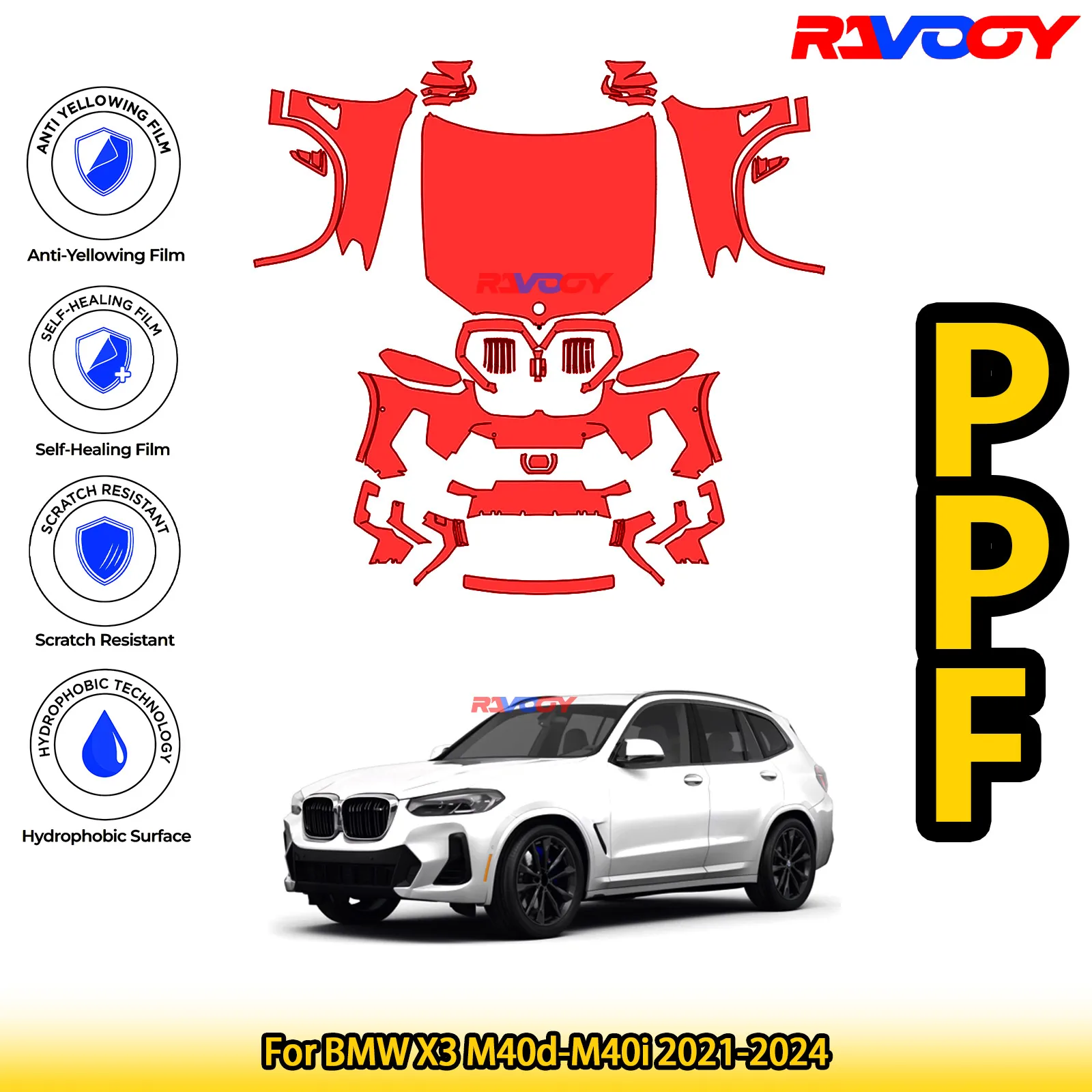 

For BMW X3 M40d-M40i 2021-2024 Glossy Matte Black Precut front PPF Kit Paint Protection Film