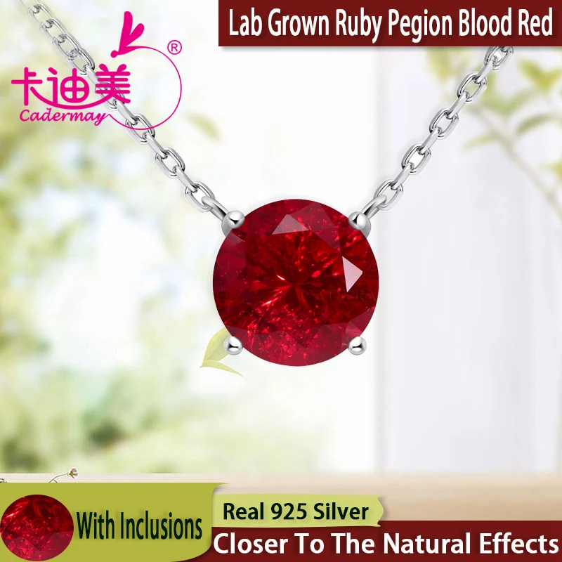 CADERMAY Lab Grown Ruby Pegion Blood Red S925 Sterling Silver Chain Necklace For Women Jewelry Wedding Anniversary Gifts