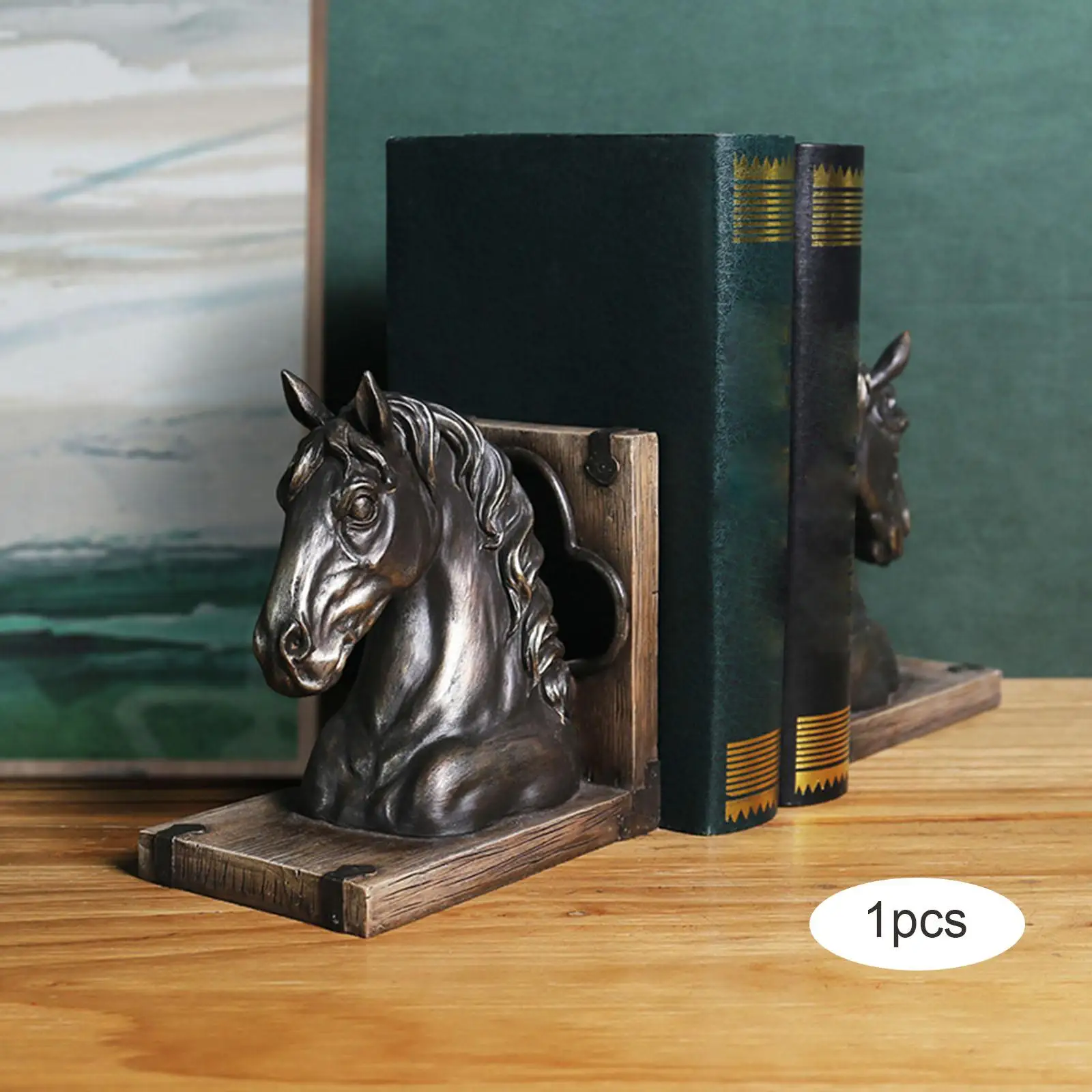 Vintage Horse Head Statue Figurine Bookend Book Stopper Crafts Animal Sculpture for Table Office Bookshelf Decor Ornament