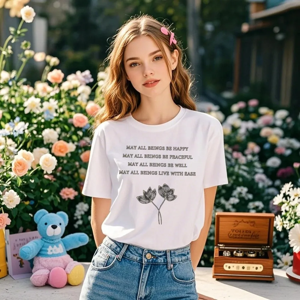 Metta Prayer Graphic T Shirts Loving Kindness Tee May You Be Peaceful Summer Fashion Short-sleeve T-shirt Unisex Women Clothing