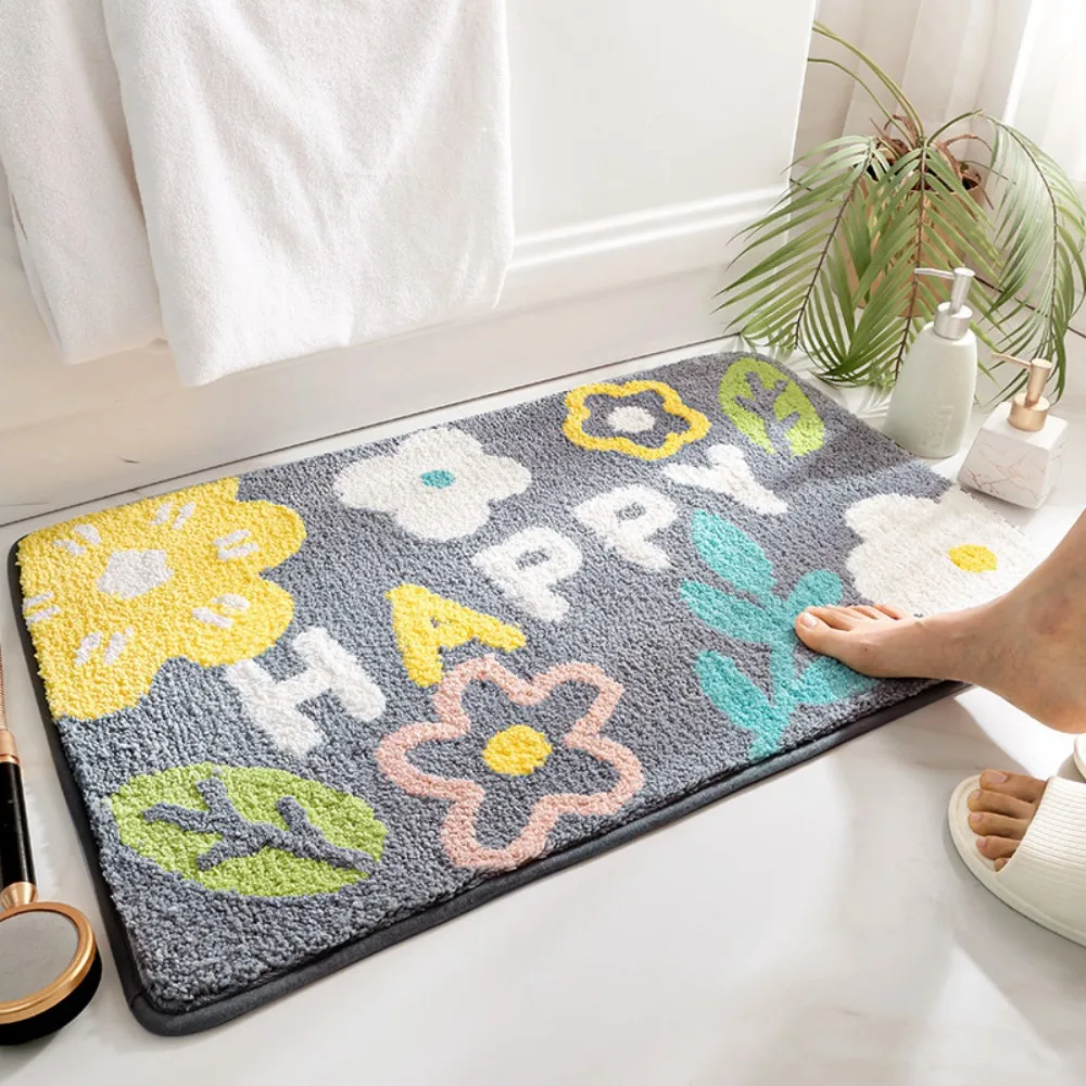 VIKAMA Bathroom Anti Slip Absorbent Carpet Leaf Pattern Soft Skin Friendly Bathroom Mat Anti Slip Easy To Clean Home DecorCarpet view 3