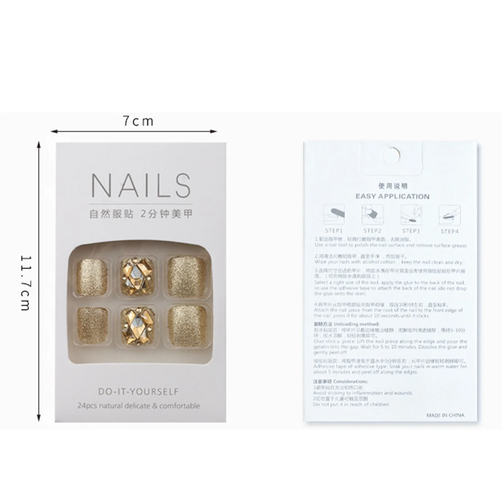 24 قطعة اللون الأزرق يمكن ارتداؤها القدم وهمية مسمار قصير طول Paillette فو حجر الراين ديكور الانتهاء الصحافة على الأظافر