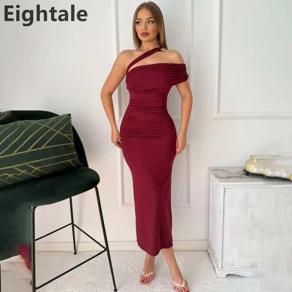 

Eightale 2025 Arabic Tea Length Evening Dress One Shoulder Pleat Customized Prom Gown Muslim Party Dress robe de soiree