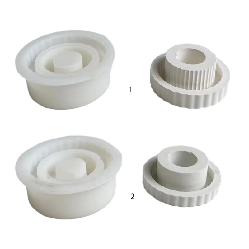 DIY Silicone Holder Mould Handmade Stripe Glaze Round Candlestick Mold for Teas Wax Cup for Blessing Ceremony