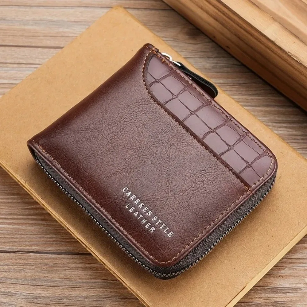 New PU Leather Men’s Wallet Luxury Zipper Mens Purse Money Bag with Coin Pocket Card Holders Male Gifts