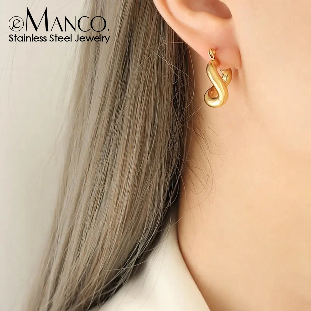 EMANCO  New Style Wholesale Smooth Exquisite Big Circle Hoop Earrings for Women Girl Wedding Party Large Stainless Steel Jewelry