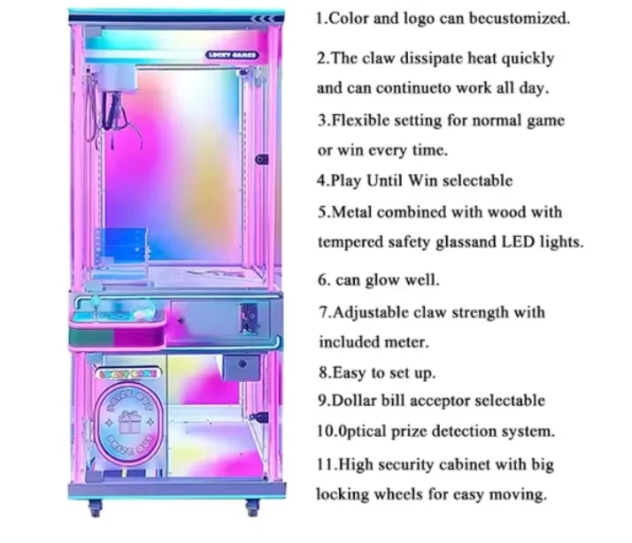 Factory-Powered Toy Crane Machine Coin-Operated Arcade Claw Vending Machine Adjustable Seat Japanese Language Key Master PCB