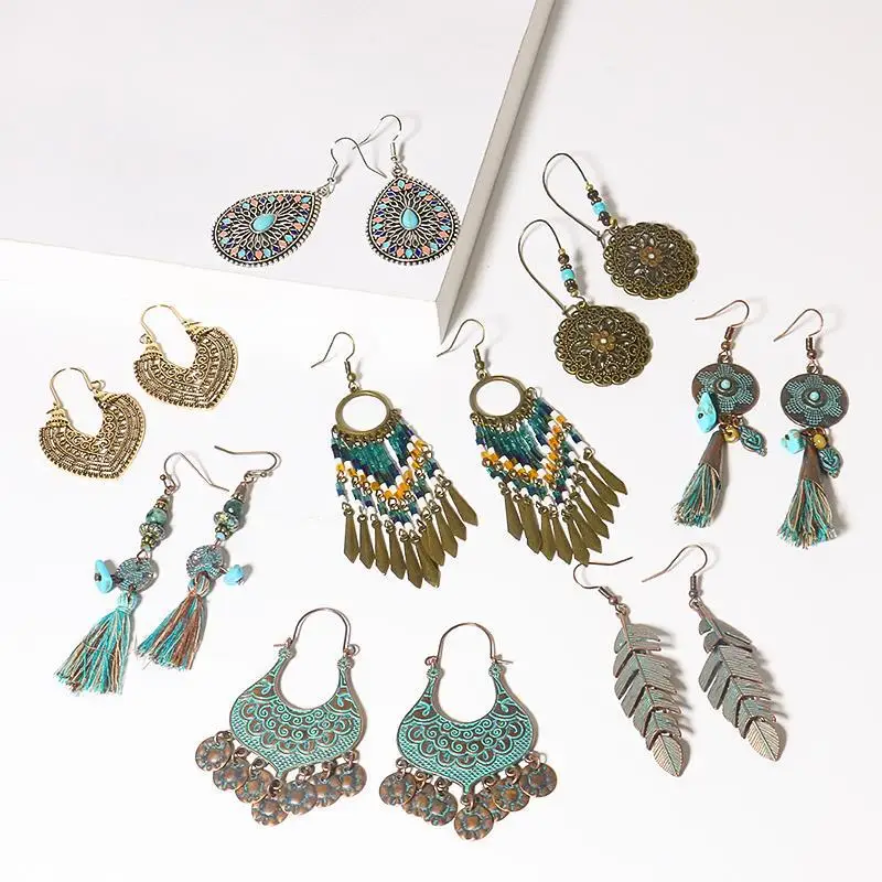 Wholesale Fashion National Style High Profile Retro Earrings Bohemian Bead Tassel