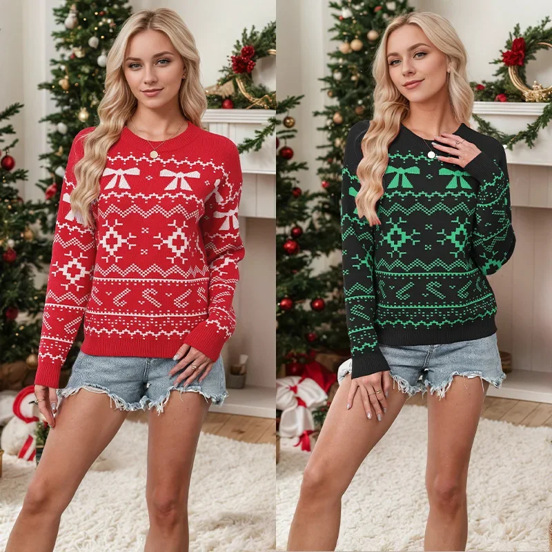 

2025 autumn and winter new Christmas snowflake sweater European and American women's pullover sweater