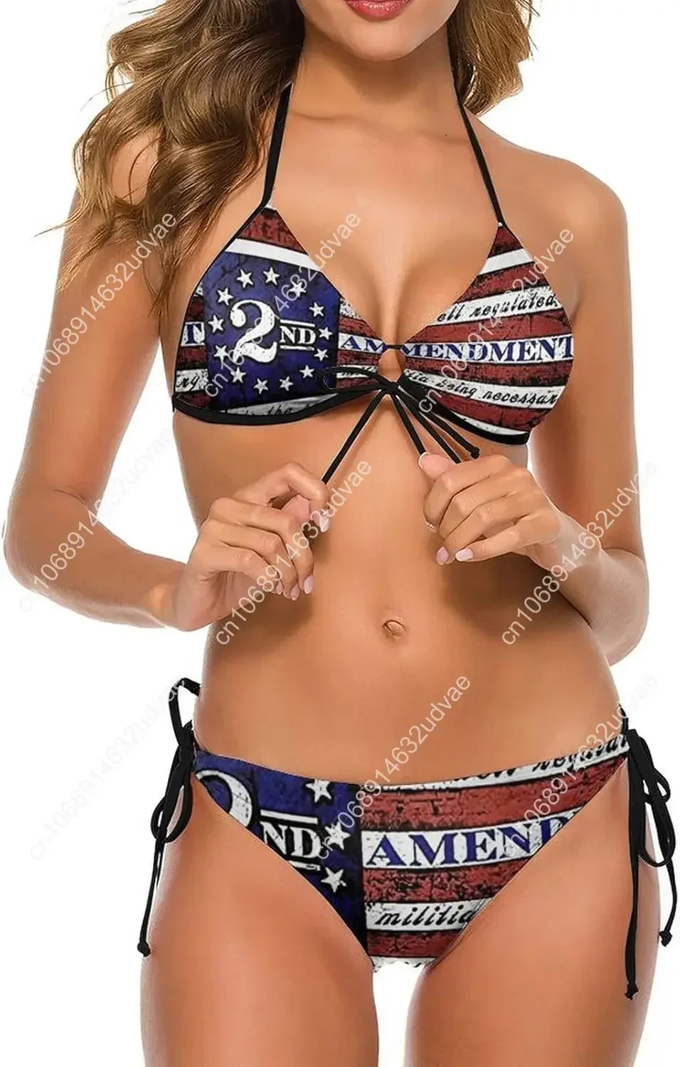Swimsuits 2nd Amendment Vintage American Flag USA Second Bikini Set with Bra and Strappy Triangle Briefs for Women