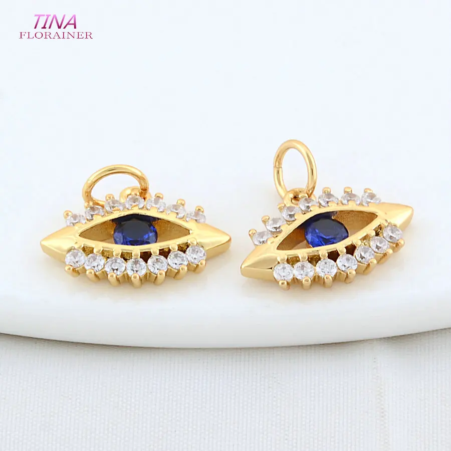 2PCS 10.5*14MM 14K Gold Color Brass with Zircon Eye Shaped Charms Pendants Necklace Earrings Jewelry Making  Accessories view 3