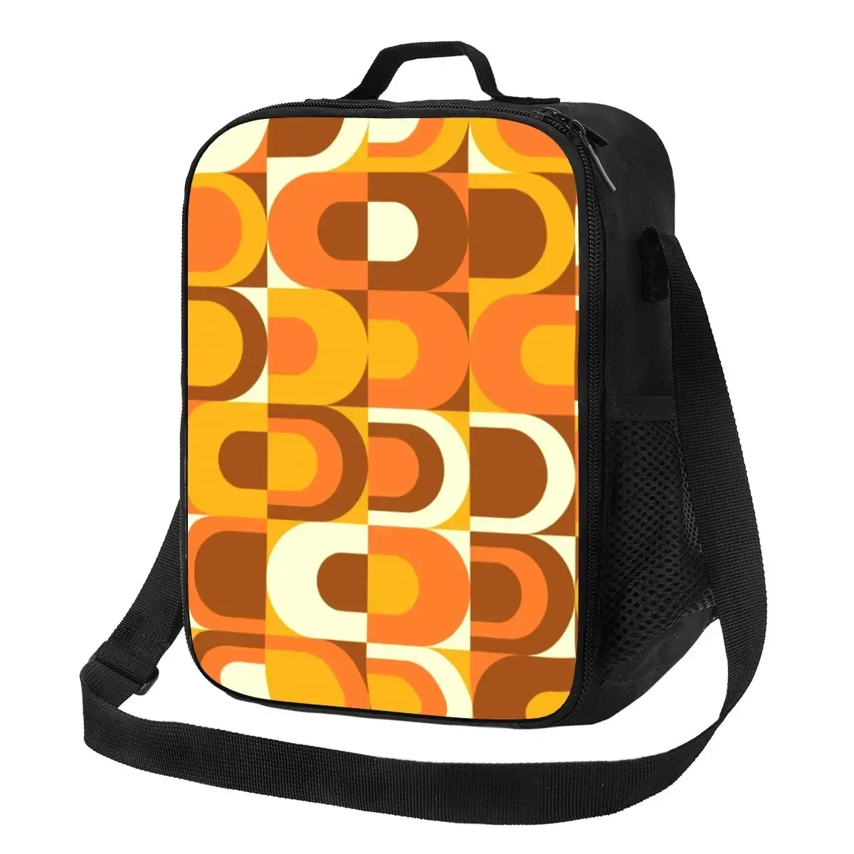 Custom 70s Pattern Retro Inustrial In Orange And Brown Tones Lunch Bag Women Cooler Warm Insulated  Boxes for Adult Office