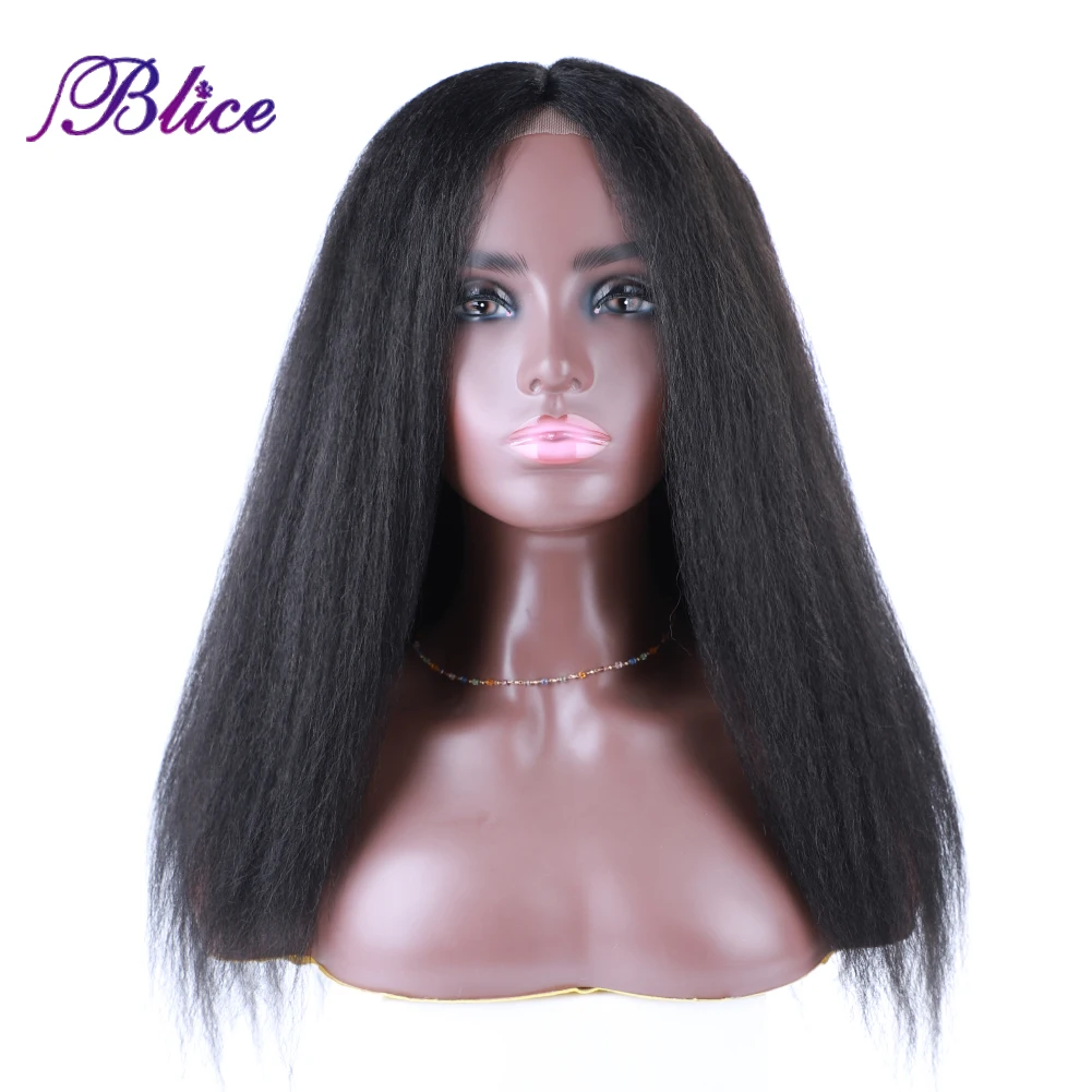 Blice Synthetic Yaki Straight Wig LaceTop Line 18 Inch Women Wig Hollow Out Cap Inside Kanekalon Fiber Pure Color Wigs