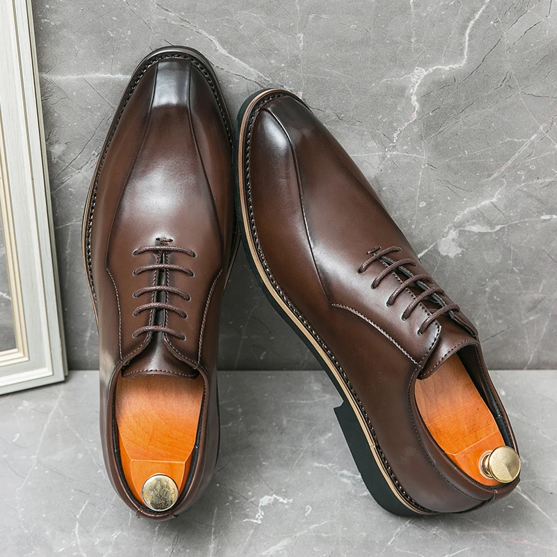 Men Retro Formal Shoes PU European Style Lace Up Business Office High-quality Derby Shoes Gentlemen Social Shoes Size 38-45