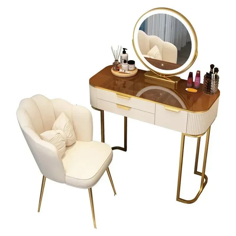 Modern Minimalist Dressing Table - White/Gray with Multi-Storage, Vanity Decor