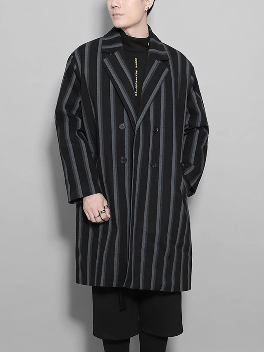 New Winter Trend British Stripes Contrast Color Casual clip-on Cotton Jacket Trench Coat