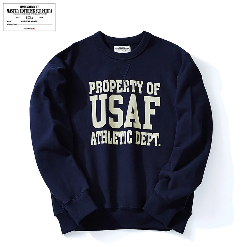 

Okonkwo AMEKAJI 490g USAF Letter Printed Round Neck Pullover Terry Thick Sweater Outdoor Fitness Training Running Hiking Clothes