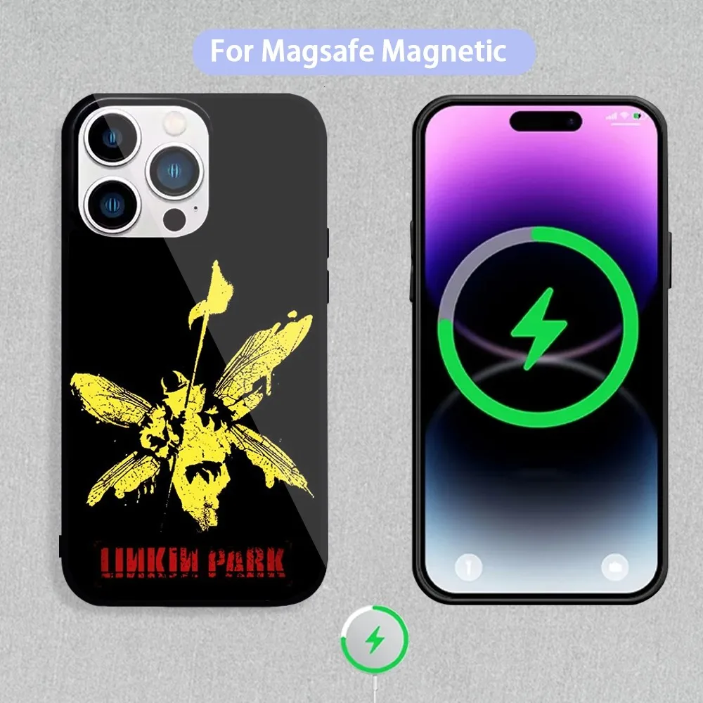 L-Linkin C-Cool P-Park Band Phone Case For Magnetic Inductive Charging iPhone 11 12 13 14 15 Max Pro Mini Plus Shell