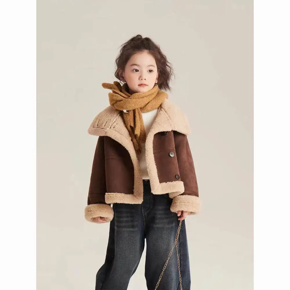 

Girl Top 2023 New Winter Korean Fashion Style Outerwear Baby Girl Casual Fur Coat Lapel Fleece Heavy Jacket Children Clothes