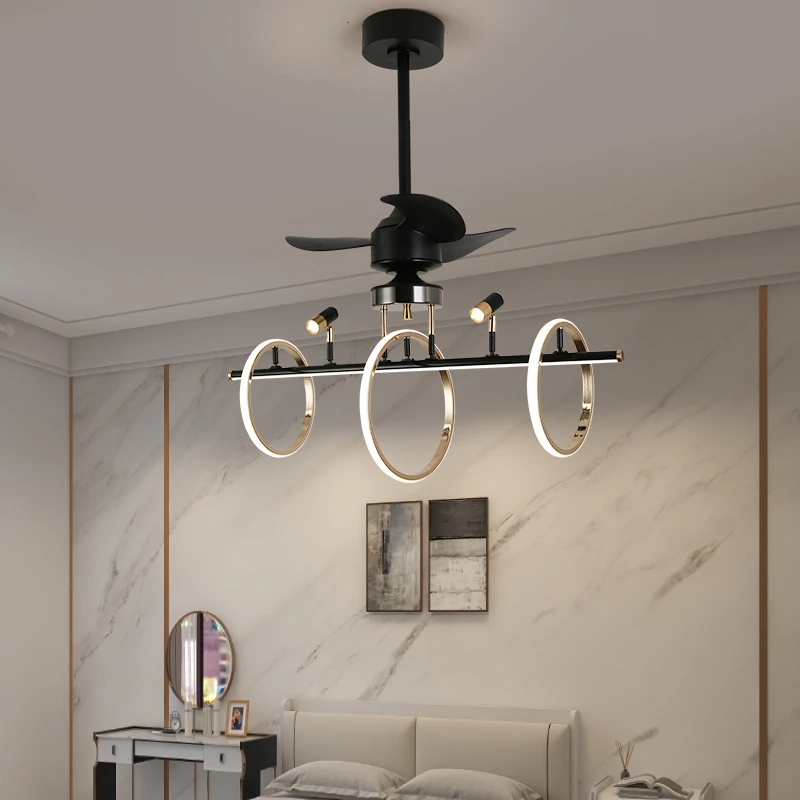 Nordic Luxury Ceiling Fans Pendant Light Kitchen Table Black Gold Hanging Lamp Indoor Dining Room Decor with Remote Control Dim