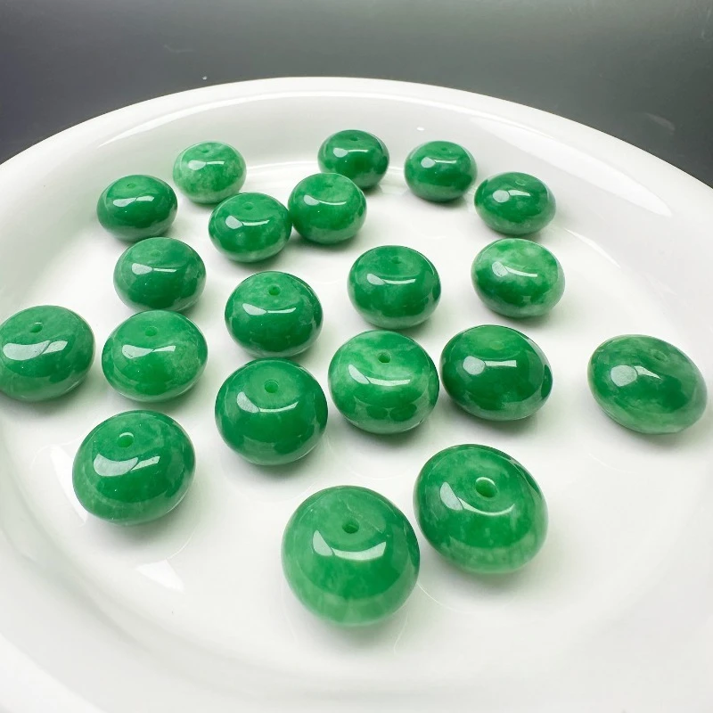 

10pc Natural Green Jade Abacus Beads Accessories Real Jewellery Carved Gemstone Fashion Charm Lucky Amulet Gifts Women Men