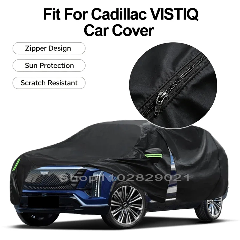Zipper Door Waterproof Car Cover For Cadillac VISTIQ Windproof Dustproof UV Protection All Weather Auto Protector