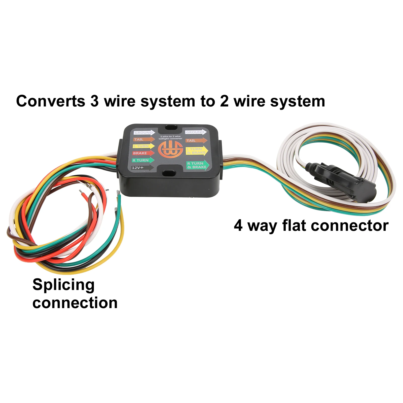 Convertitore di cablaggio del rimorchio convertitore fanale posteriore per rimorchio alimentato da 3 a 2 fili con cablaggio da 60 pollici