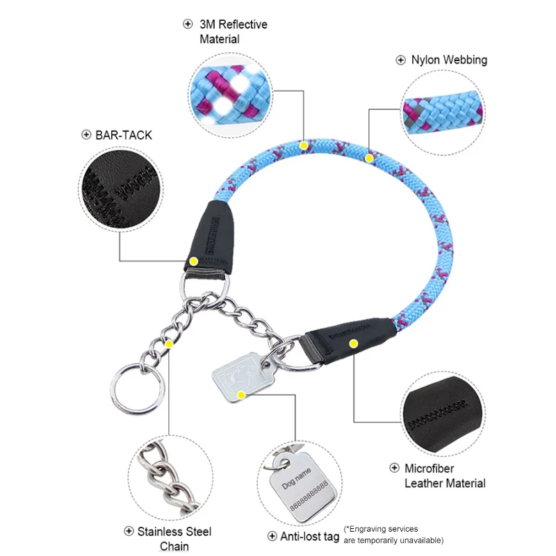 Truelove Pet P-Chain Nylon Dog Collar Stainless Steel Chain Pull-resistant Reflective Decorative Explosion-proof Walking TLC5373